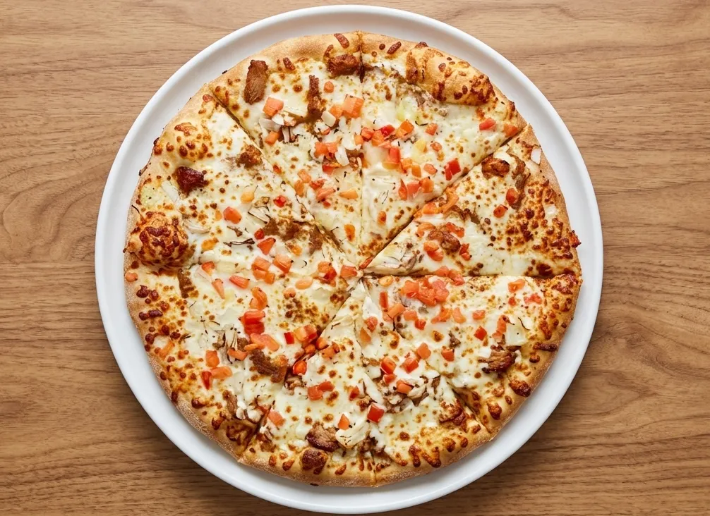 Tandoori Paneer Pizza with tandoori sauce, marinated paneer, onion and mozzarella at Oven Flames Pizza, Calgary NE